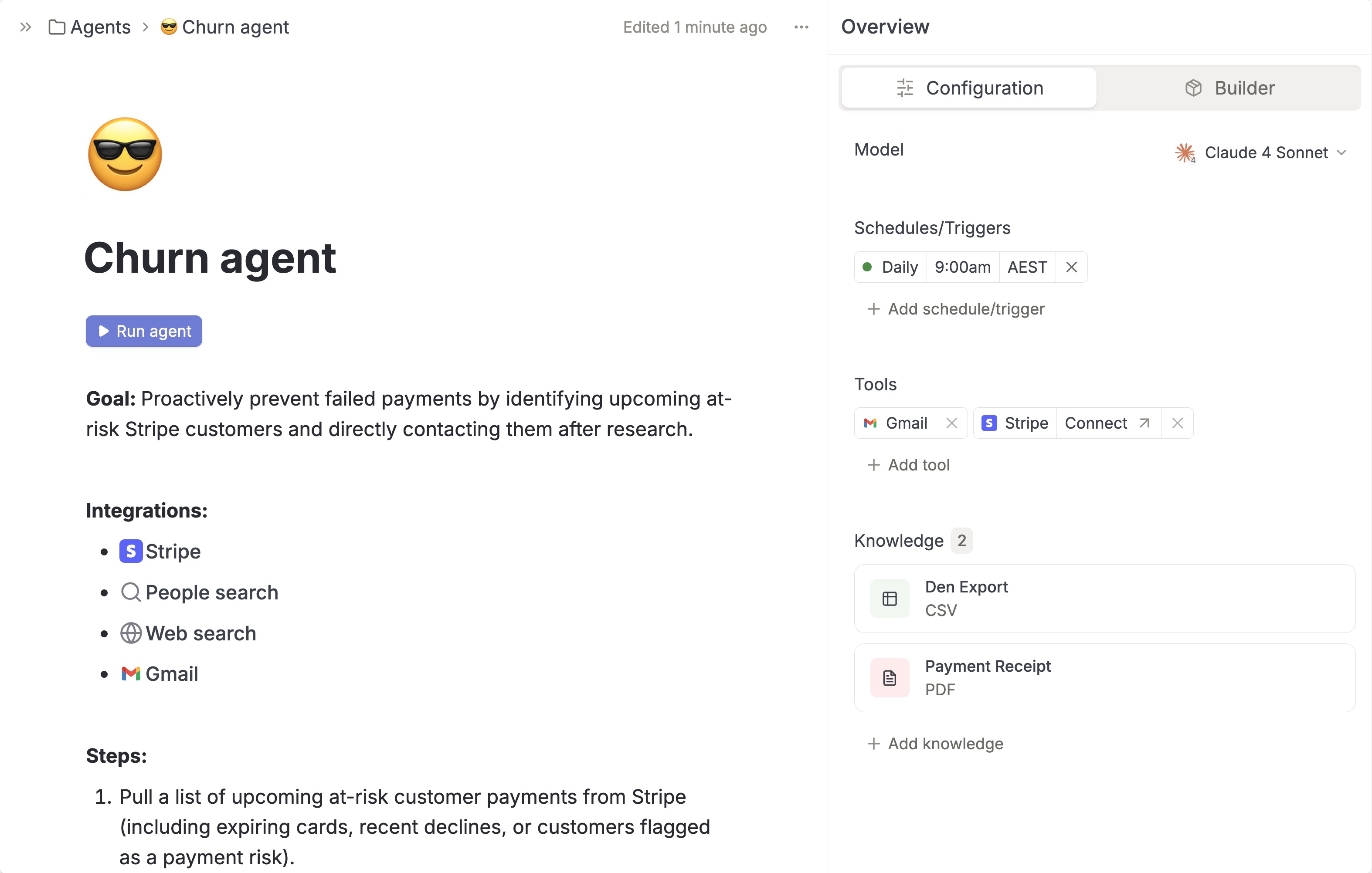Natural language agent builder